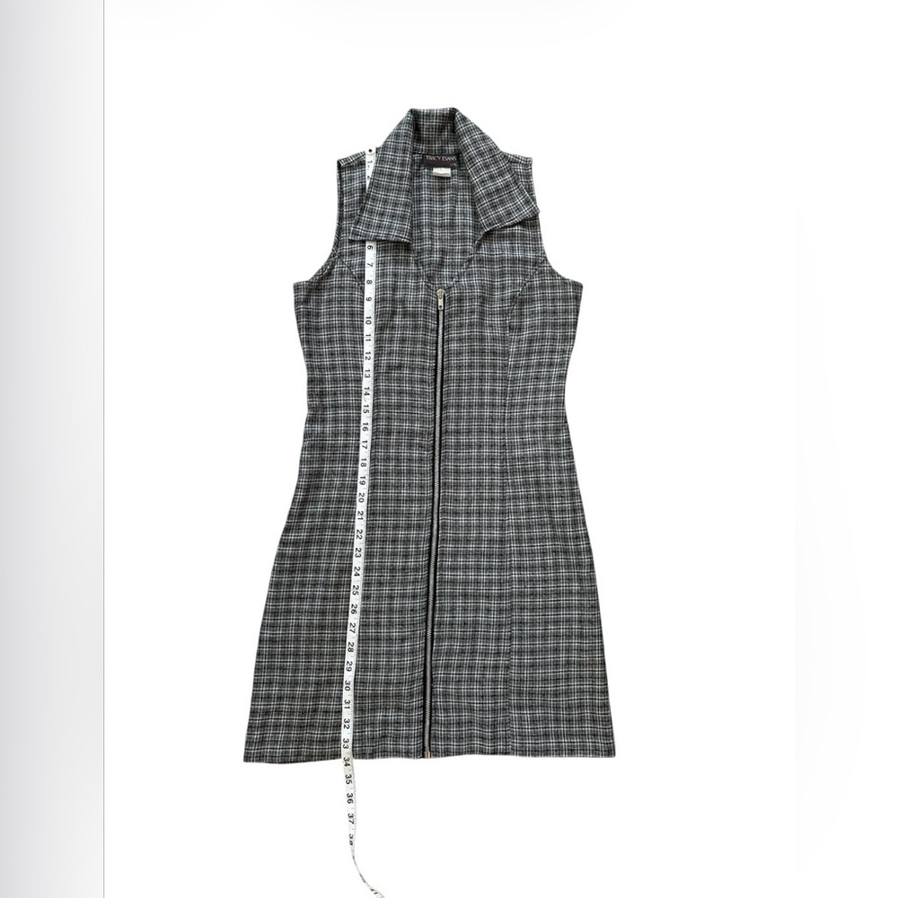 Vintage 90s Sleeveless Gray Plaid Zip-Front Dress with Collar USA Size 3 (XS/S) - Picture 7 of 8